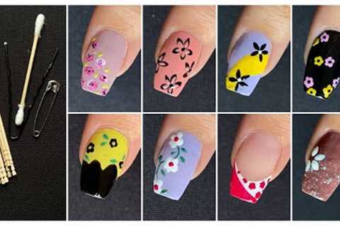 10 Easy floral nail art designs with household items || new nail designs 2024