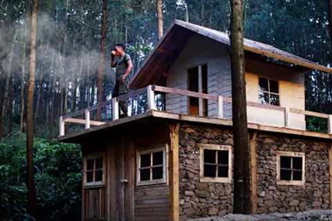 30 Days Alone Building Wood And Stone Warm Shelter in The Woods, Smoked Eel, Catch and Cook