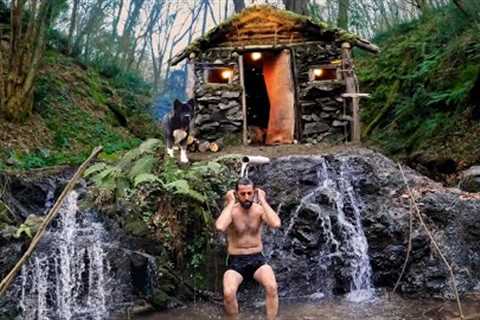 Building STONE HOUSE; Bushcraft SHELTER to SURVIVAL 3 DAYS. Wilderness Cooking - Camping ASMR