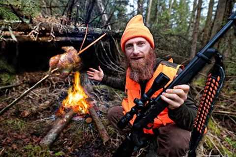 Lost Hunter Solo Survival Challenge (NO Food, NO Water, NO Shelter) | Knife, Saw, 22 Long Rifle