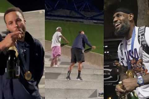 LeBron trolls Ant Edwards for champagne spray as Team USA celebrate winning Gold