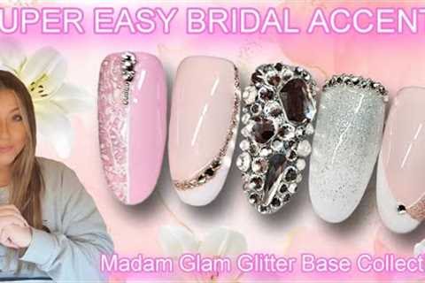 👰🏽‍♀️ Super Easy Bridal Accent Nails | Beginner Nail Art Design | Bling French Ombre Stamping