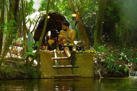 3 Days SOLO SURVIVAL CAMPING - Building Warm BUSHCRAFT SHELTERS with FIREPLACE. Fishing