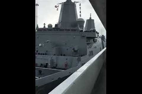 Military ship passing through the Panama Canal