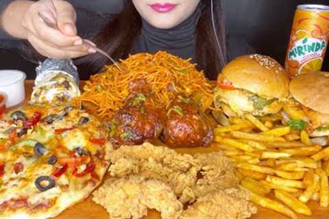 ASMR EATING FAST FOOD l CHOWMEIN,BBQ CHICKEN LEG PIECE,BURGER,FRIES,DOMINOS PIZZA,KFC *FOOD VIDEOS*