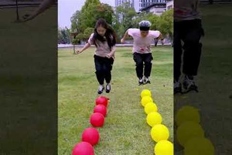 Balloon stepping challenge, the loser has to take care of the baby😂 #FunnyFamily #PartyGames