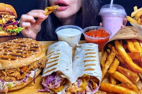 ASMR FAST FOOD *FRIED CHICKEN BURGER/SANDWICH + FRIES MUKBANG (No Talking) EATING SOUNDS