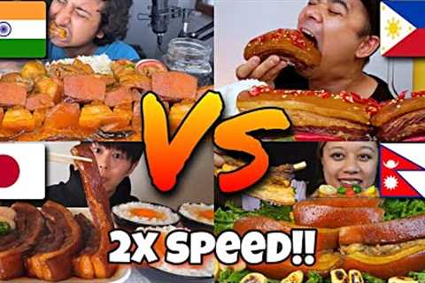 2x speed!!🔥Asmr Mukbangers Around The Countries Eating Pork Belly🇵🇭🇰🇷🇮🇳🇯🇵🇻🇳 Fast Motion..