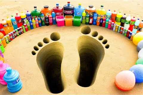 Big Toothpaste Eruption from Feet pit, Balloons of Orbeez, Giant Pepsi, Fanta, Coca Cola vs Mentos
