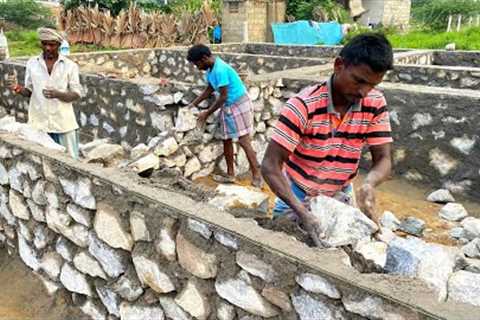 Strongest! Foundation Construction_Stone Masonry Basement Wall Build with Natural..
