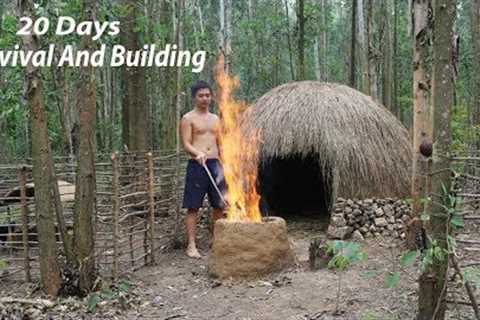 20 Days Survival And Build In The Rain Forest - Full Video