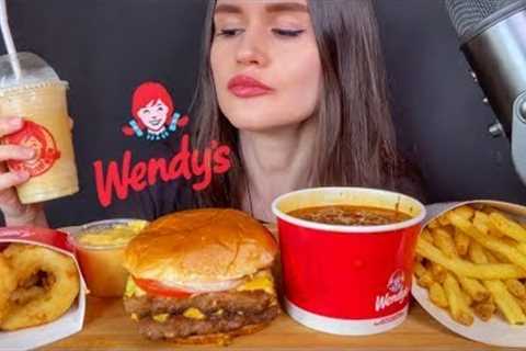 ASMR WENDY’S BURGER + FRIES + CHILI MUKBANG | EATING FAST FOOD #shorts