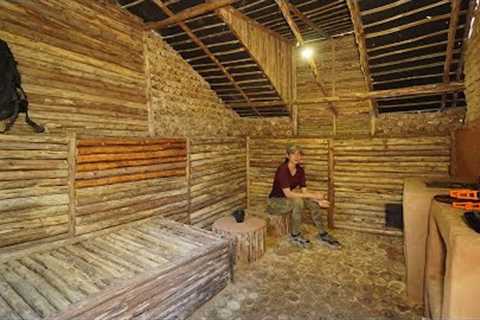 Building Bushcraft Underground DUGOUT Shelter, START to FISHISH ,Clay Fireplace , Survival Skills