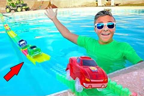 Giant Magic Tracks Electric Car Bridge Across The Water!