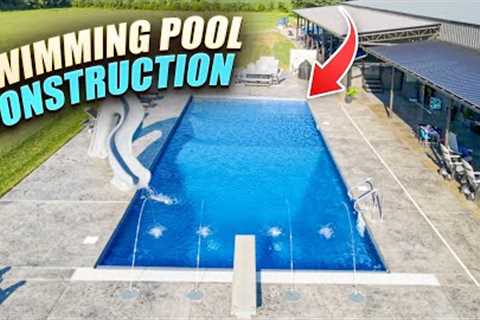 Swimming pool construction 20x50 vinyl liner 8ft Deep (Timelapse)