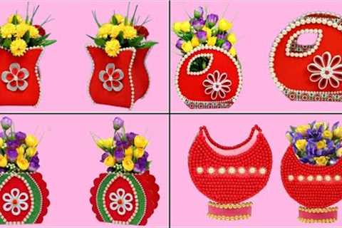 4 Beautiful Flower Vase Ideas With Cardboard | Best Out of Waste | Flower Vase DIY | Cardboard Craft