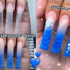 WATER EFFECT POLYGEL NAILS💙 EASY WATER EFFECT NAIL ART & SUMMER NAIL DESIGN! | Nail Tutorial