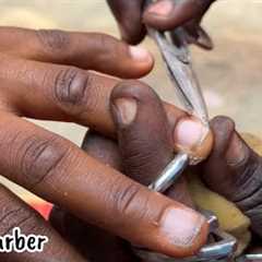 ASMR  NAIL SCISSORS CLEAN SHAVED BY A STREET BARBER. LOCAL STREET PEDICURE 😱😳