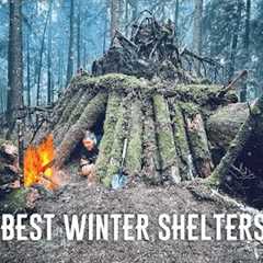 BUILDING THE BEST PRIMITIVE SHELTERS FOR SURVIVAL IN THE FOREST.WINTER BUSHCRAFT.FULL MOVIE.ASMR