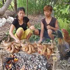 Survival in the forest, Catch and cook chicken for jungle food, Chicken hot chili roasted for dinner