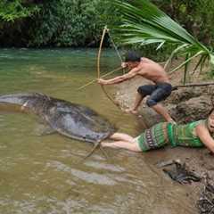 Survival Skills - Primitive Life 100 Days Solo Bushcraft Relax Meet Big Fish In Mud Crack Attack