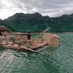 Make a primitive fish cage, Survive alone in the tropical rain forest