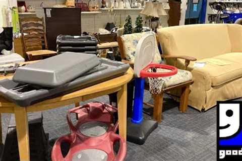 GOODWILL SHOP WITH ME SOFAS CHAIRS TABLES FURNITURE DECOR KITCHENWARE SHOPPING STORE WALK THROUGH