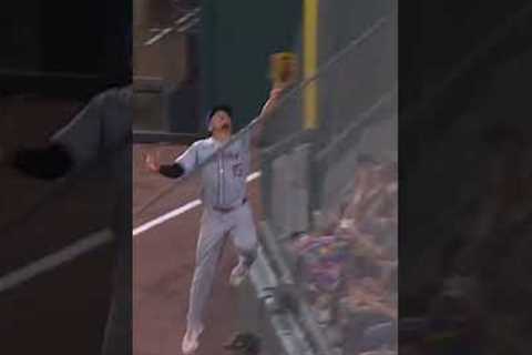 Tyrone Taylor makes an INCREDIBLE leaping catch into the netting!! 🤯🤯 #baseball #clips #shorts