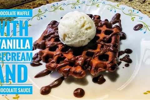 Chocolate Waffle with Vanilla Icecream and Chocolate Sauce | Easy Eggless Recipes
