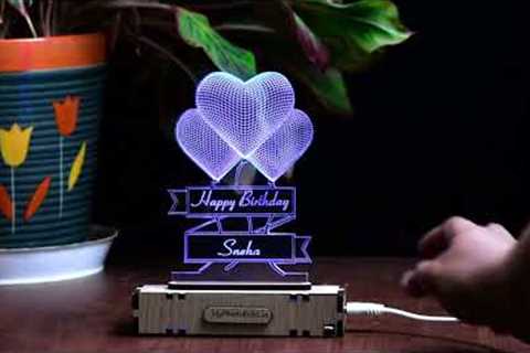 Personalized 3 Heart Acrylic 3d Illusion Led Lamp | Name Gift Ideas | Customized Gifts | Birthday