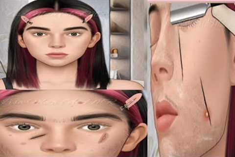 ASMR !! young girl salon beauty makeover reveal!! Cleaning face hair razor 🪒 treatment