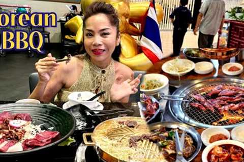 All you can eat Korean BBQ,  Korean BBQ grill beef and pork belly with veggies,
