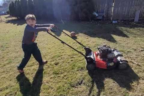Lawn Mowers for Kids | Learning Yard Work with Kids | Mowing the lawn alone! Lawnmowers and Kids