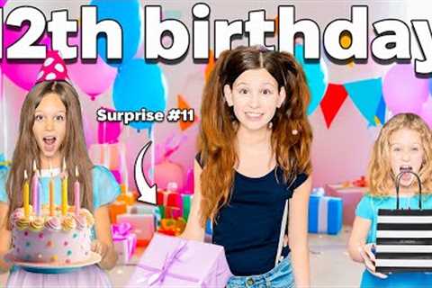 SURPRiSiNG MY DAUGHTER WiTH 12 GiFTS FOR HER 12TH BiRTHDAY!!