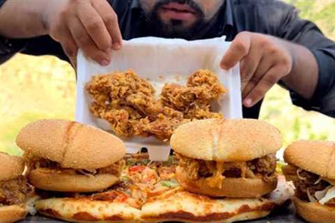 ASMR Eating | MUKBANG | Eating Four Giant Burgers | Pizza | Eating Challenge