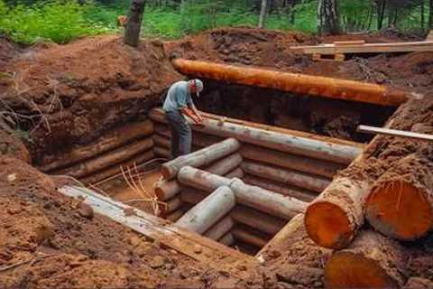 Man Builds 2-Room Log CABIN Underground | Start to Finish by @bushcraftua1