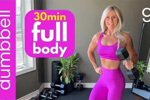 FULL BODY DUMBBELLS workout at home [muscle + strength training plan]