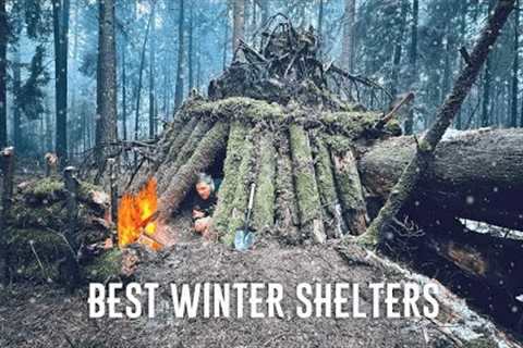 BUILDING THE BEST PRIMITIVE SHELTERS FOR SURVIVAL IN THE FOREST.WINTER BUSHCRAFT.FULL MOVIE.ASMR