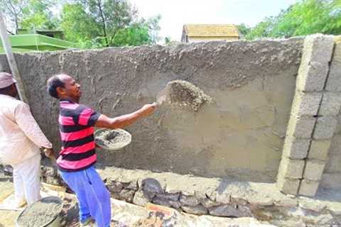 Plastering Techniques|Hollow Blocks Compound Wall Inside Plastering|With Sand and Cement mixing