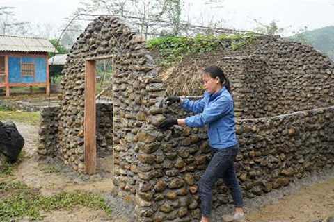 TIMELAPSE: START to FINISH Alone Building Stone House - BUILD LOG CABIN with many stone