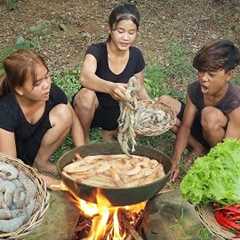 Yummy! Shrimp salad cooking So delicious food, Survival cooking