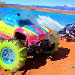 RC CAR CUSTOM SAND TIRES DRIVE ON WATER CHALLENGE!