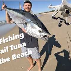 BIG TUNA caught from the beach drone fishing