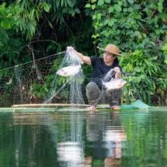 Making Bamboo Rafts, Fishing, Smoking Fish, Enjoying Grilled Chicken: River Survival | EP.396