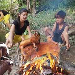 Lucky day! Found goat in forest for jungle food,  Cooking goat So delicious food for dinner