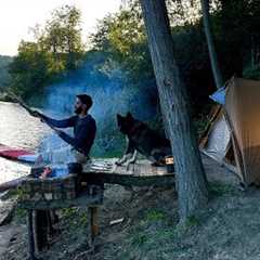 3 DAYS solo survival CAMPING; Catch and Cook, Primitive Fishing. Bushcraft Skills. Tent Shelter