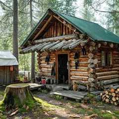 Living in the Wilderness Off Grid. Build Log Cabin in the Woods