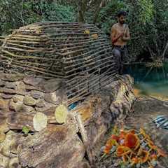 3 DAYS solo survival CAMPING. CATCH and COOK, Fishing. Big MUSHROOM. Building BUSHCRAFT SHELTER