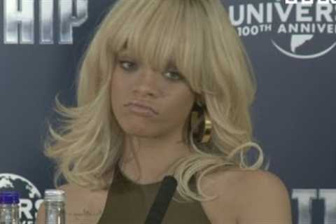 Rihanna answers Ashton Kutcher relationship question at Battleship press conference, London