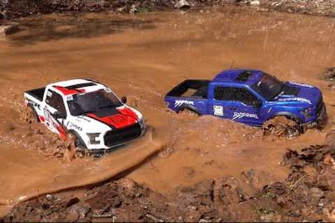 RC UTOPIA - MUD BATH ADVENTURE  - TWO Imaginary FORD RAPTORS in the MUCK